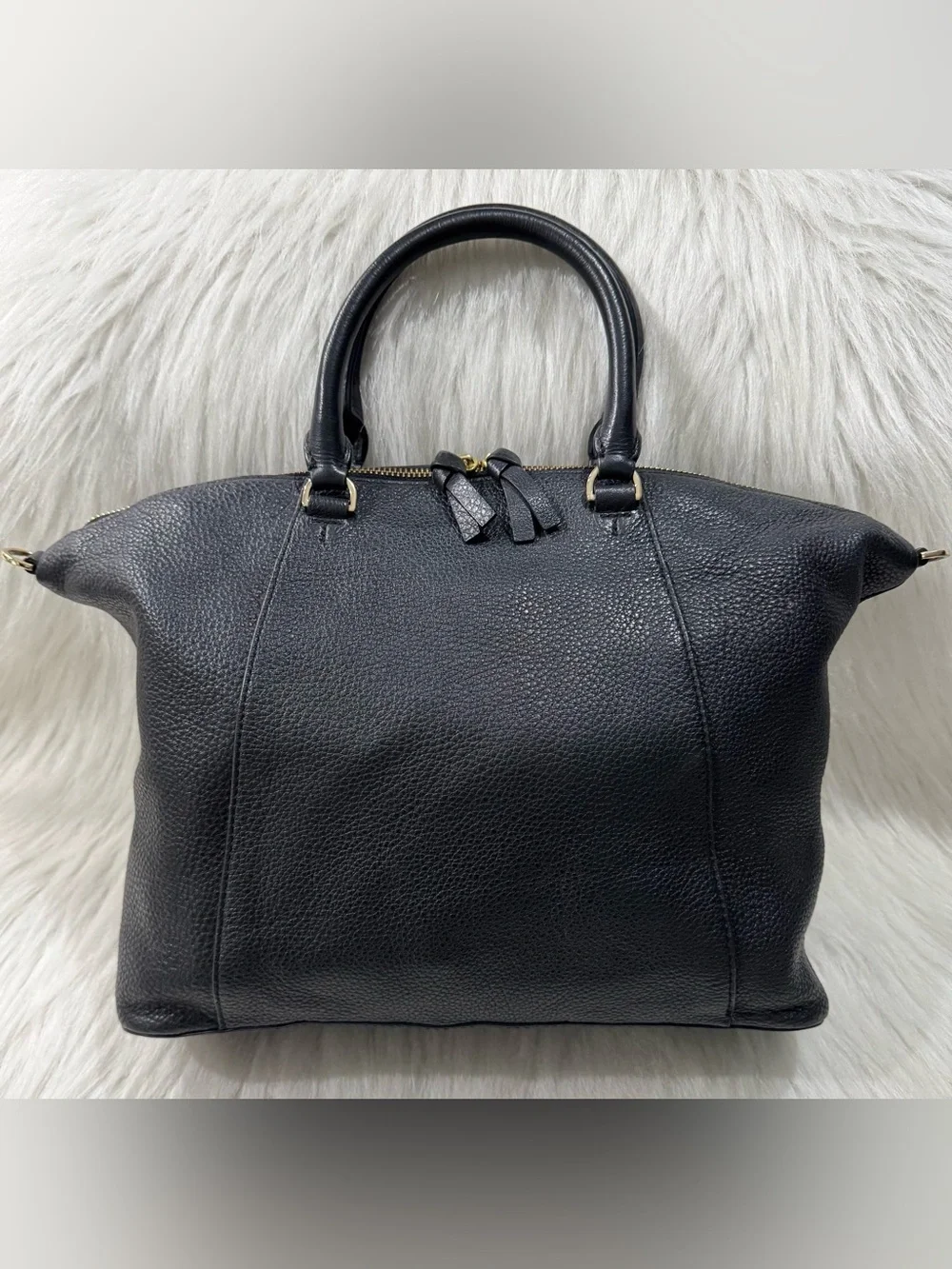 Tory Burch Bombe T Slouchy Satchel Soft Pebbled Leather Black VGUC